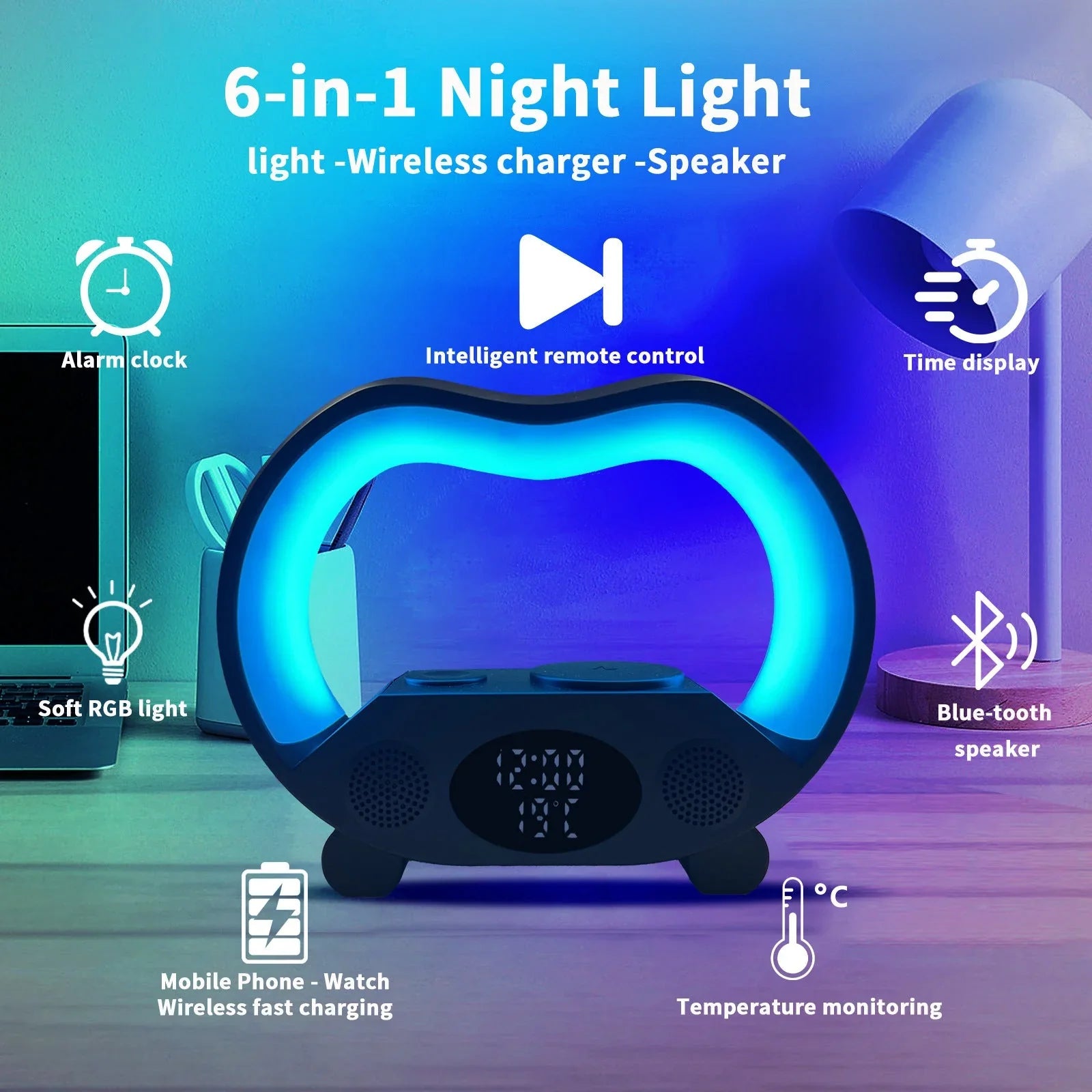 New 6 In 1 Smart Remote Control Bluetooth-compatible Ambience Intelligent LED Table Lamp
